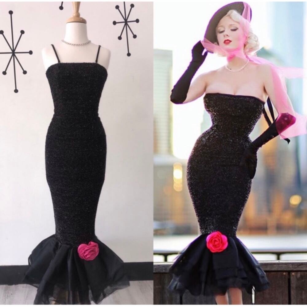 Unique Vintage Barbie Solo In The Spotlight Black Sparkle Strapless Gown M NWT - Picture 4 of 14